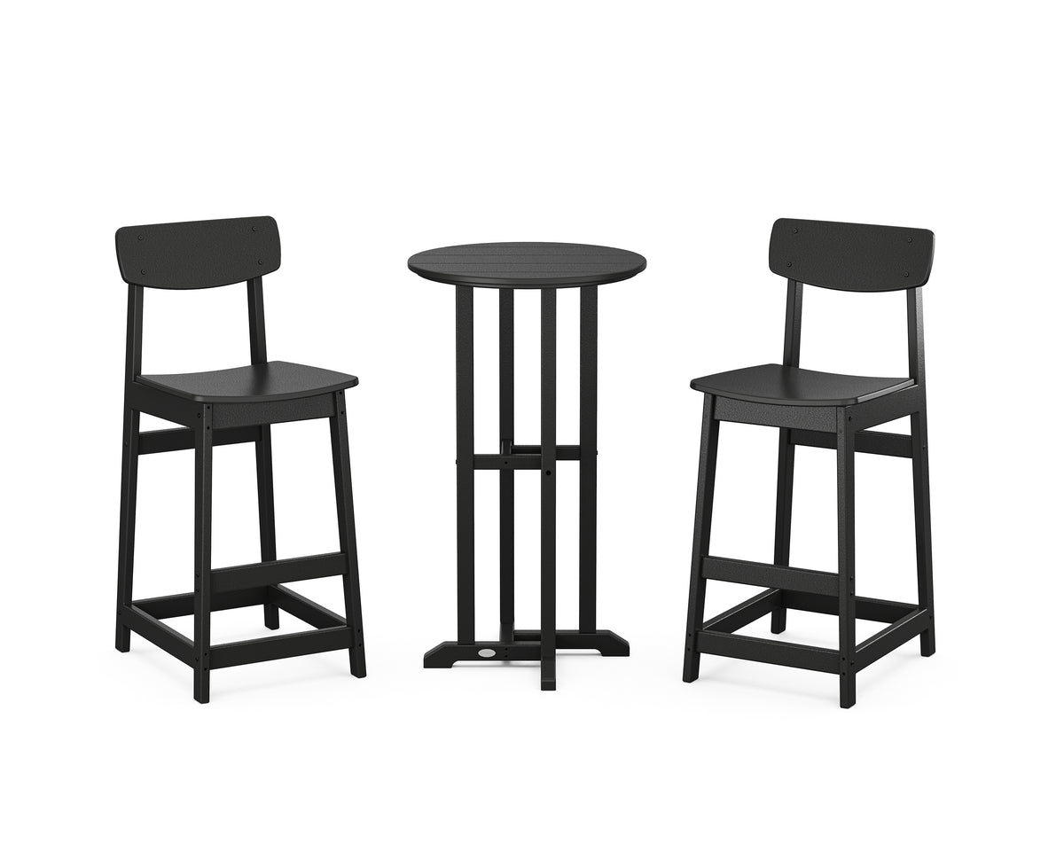 POLYWOOD Modern Studio Urban Bar Chair 3-Piece Bistro Set in Black