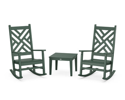POLYWOOD Chippendale 3-Piece Rocking Chair Set in Green