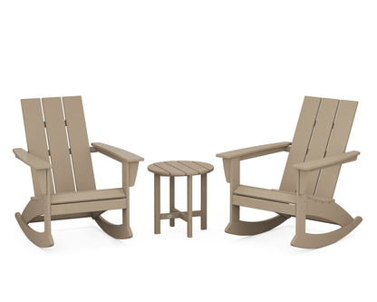 POLYWOOD Modern 3-Piece Adirondack Rocking Chair Set in Vintage Sahara