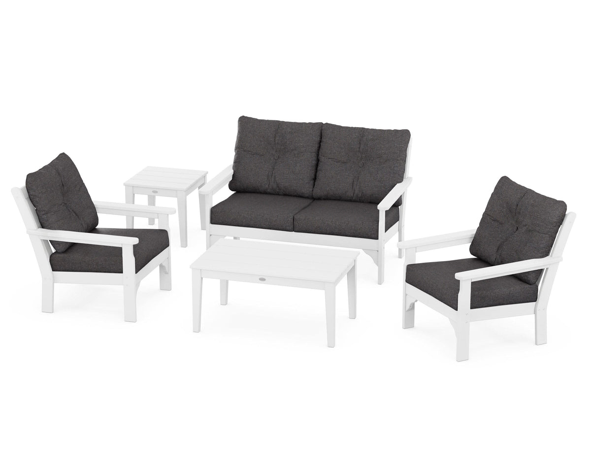 POLYWOOD Vineyard 5-Piece Deep Seating Set with Two Chairs and Loveseat in White / Ash Charcoal