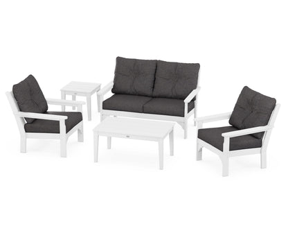 POLYWOOD Vineyard 5-Piece Deep Seating Set with Two Chairs and Loveseat in White / Ash Charcoal