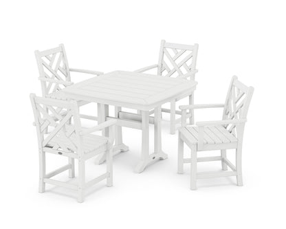 POLYWOOD Chippendale 5-Piece Dining Set with Trestle Legs - 37" Table in White