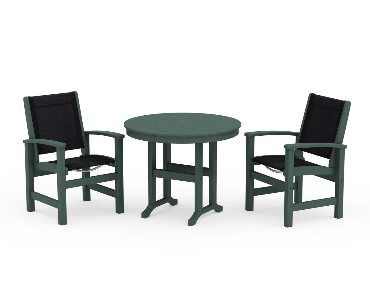 POLYWOOD Coastal 3-Piece Round Dining Set in Green / Black