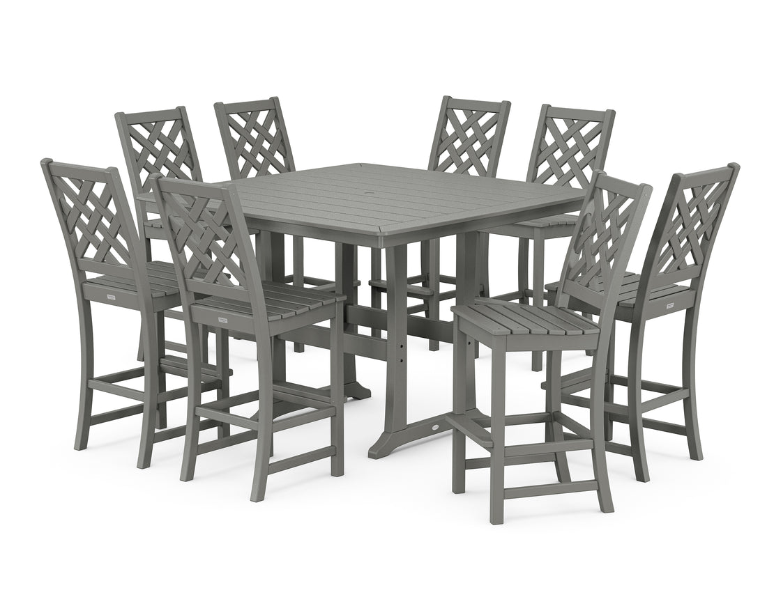 POLYWOOD Country Living Wovendale Side Chair 9-Piece Square Bar Set with Trestle Legs in Slate Grey