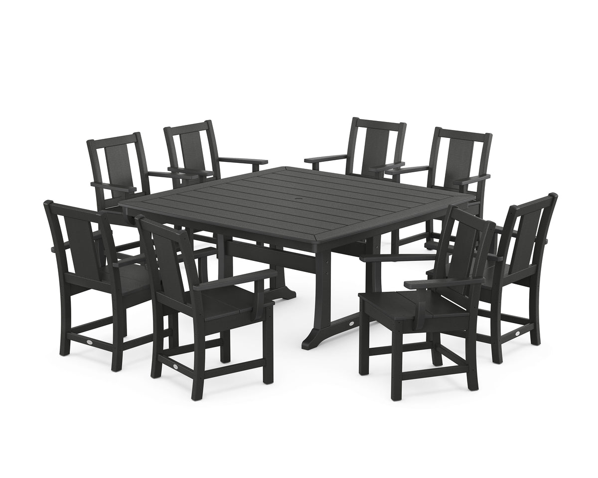 POLYWOOD Prairie 9-Piece Square Dining Set with Trestle Legs in Black