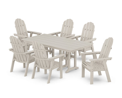 POLYWOOD Vineyard Curveback Adirondack Chair 7-Piece Farmhouse Dining Set in Sand