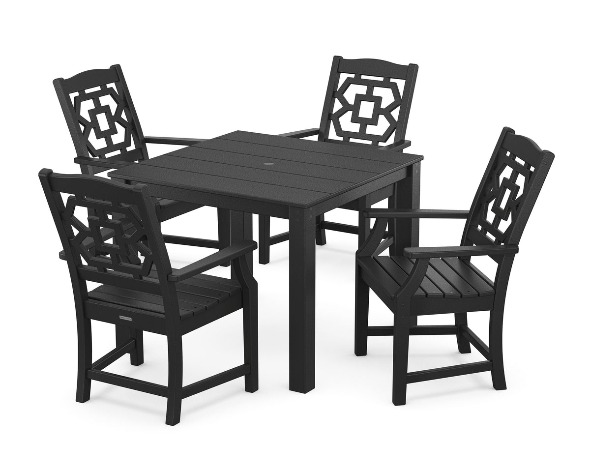 POLYWOOD Chinoiserie 5-Piece Parsons Dining Set in Black
