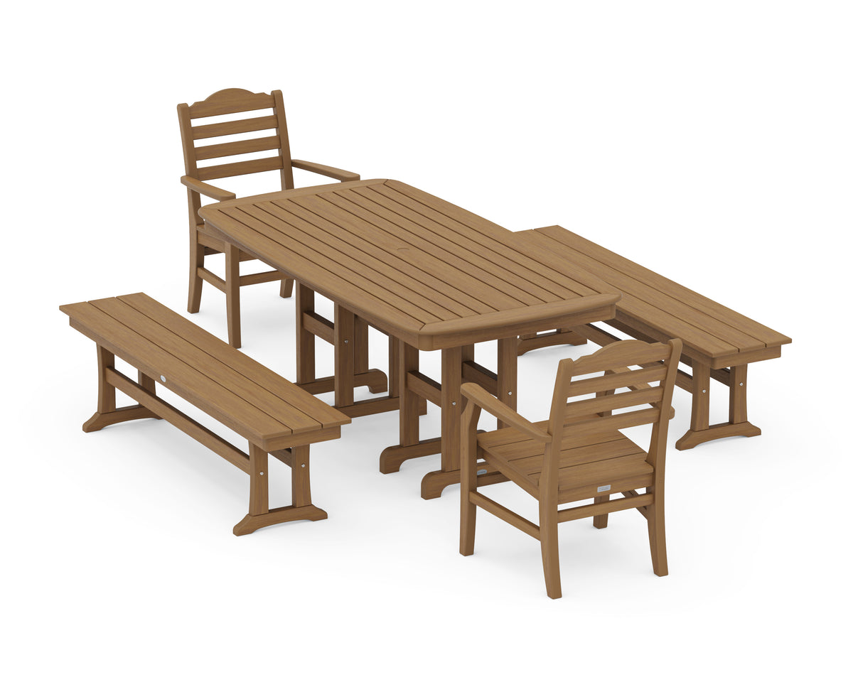 POLYWOOD Savannah 5-Piece Dining Set with Benches in Natural