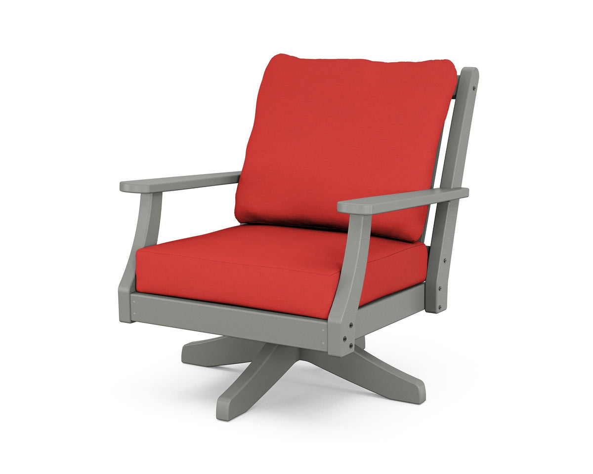 POLYWOOD Wovendale Deep Seating Swivel Chair in Slate Grey / Crimson Linen