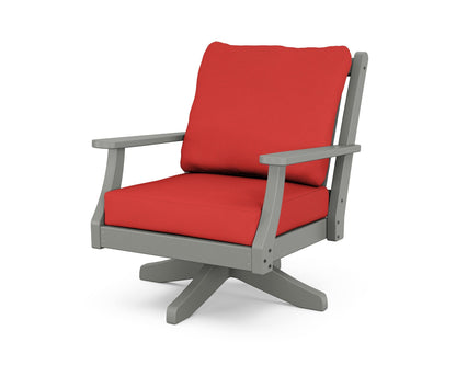 POLYWOOD Wovendale Deep Seating Swivel Chair in Slate Grey / Crimson Linen