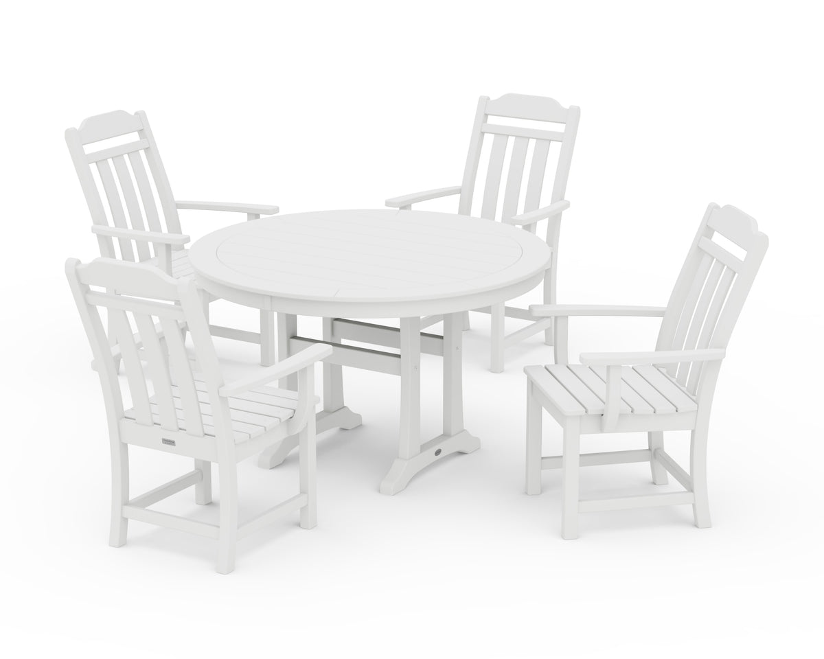 POLYWOOD Cottage 5-Piece Round Dining Set with Trestle Legs in White
