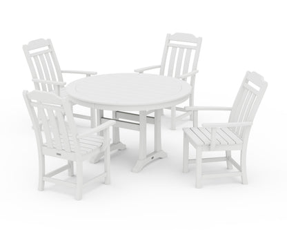 POLYWOOD Cottage 5-Piece Round Dining Set with Trestle Legs in White