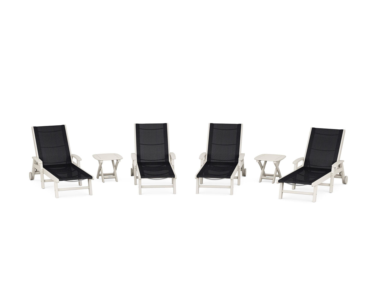 POLYWOOD Coastal Chaise 6-Piece Set with Wheels in Sand / Black