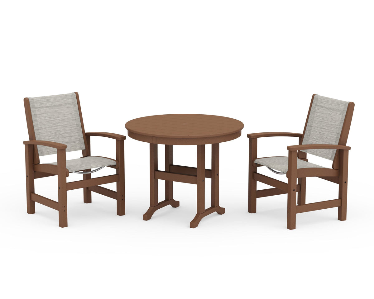 POLYWOOD Coastal 3-Piece Round Dining Set in Teak / Birch