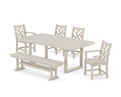 POLYWOOD Chippendale 6-Piece Dining Set with Bench - 39" x 78" Table in Sand