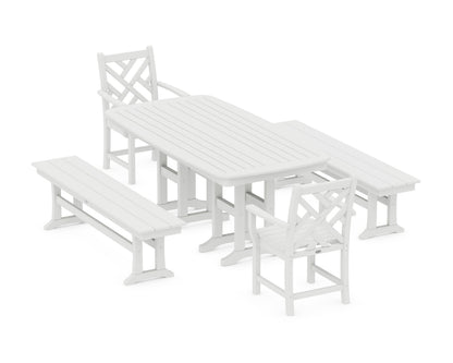 POLYWOOD Chippendale 5-Piece Dining Set with Benches - 37" x 72" Table in White