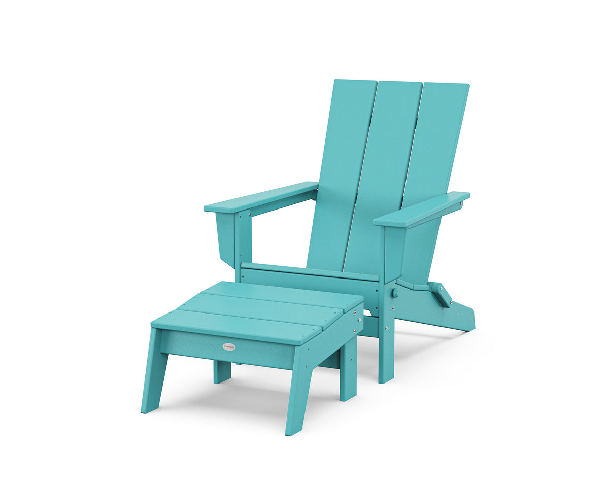 POLYWOOD Modern Studio Folding Adirondack Chair with Ottoman in Aruba