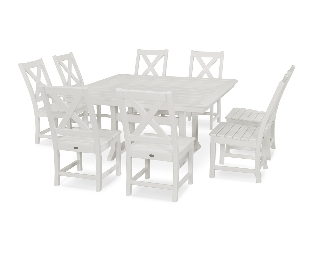POLYWOOD Braxton 9-Piece Nautical Trestle Dining Set in Vintage White
