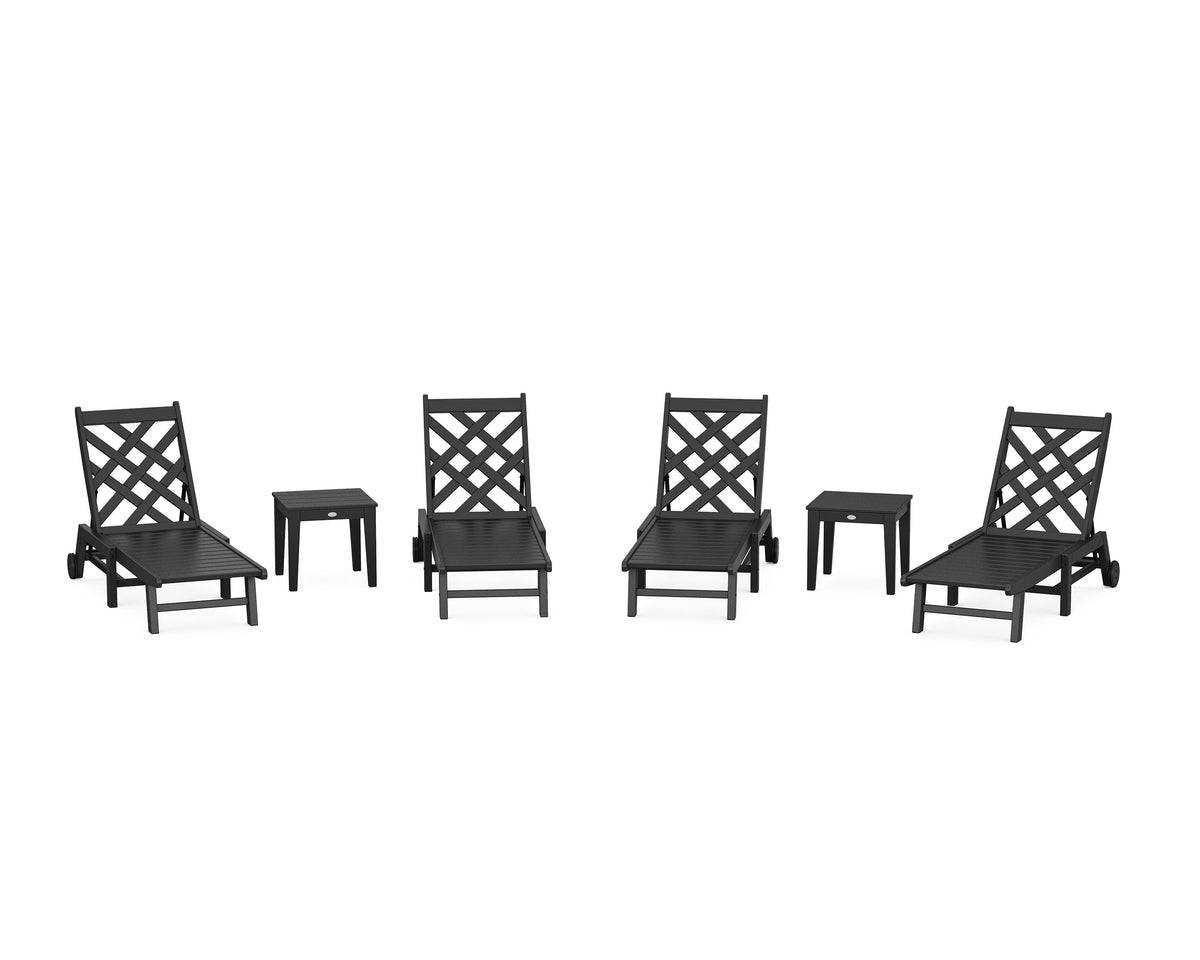 POLYWOOD Wovendale 6-Piece Chaise Set with Wheels in Black