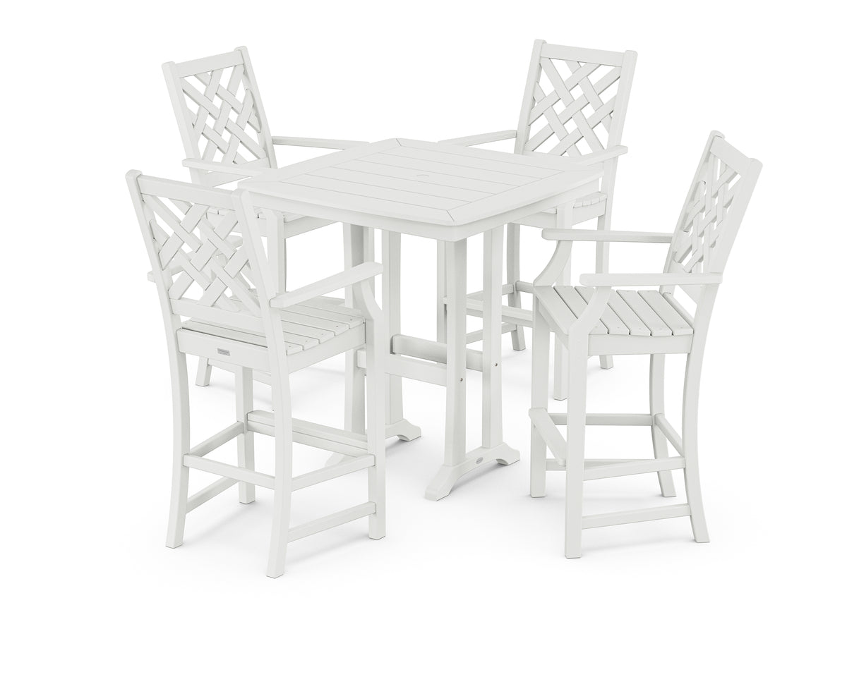 POLYWOOD Country Living Wovendale 5-Piece Bar Set with Trestle Legs in White