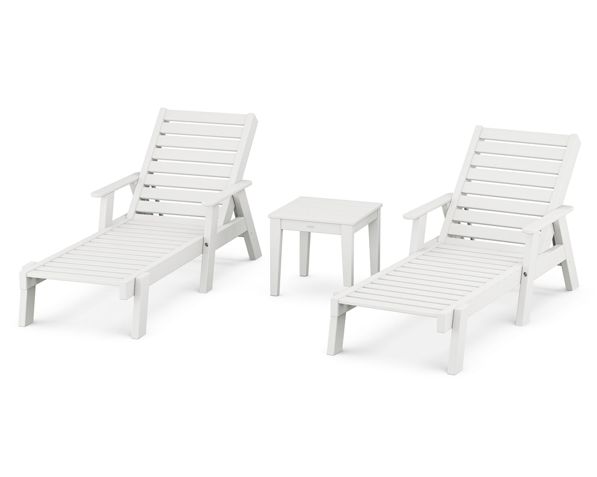 POLYWOOD Captain Chaise 3-Piece Set with Arms in White