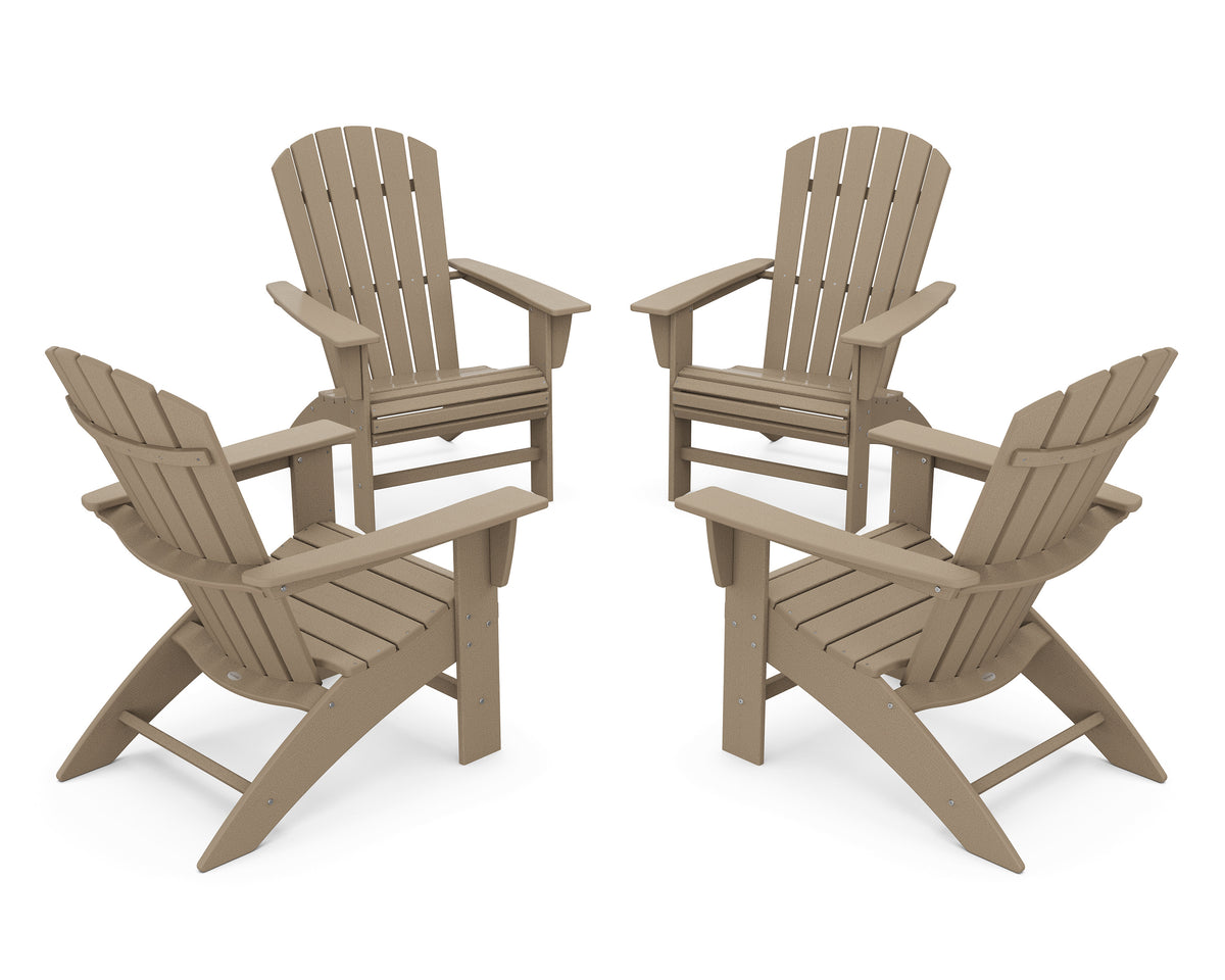 POLYWOOD 4-Piece Nautical Curveback Adirondack Chair Conversation Set in Vintage Sahara