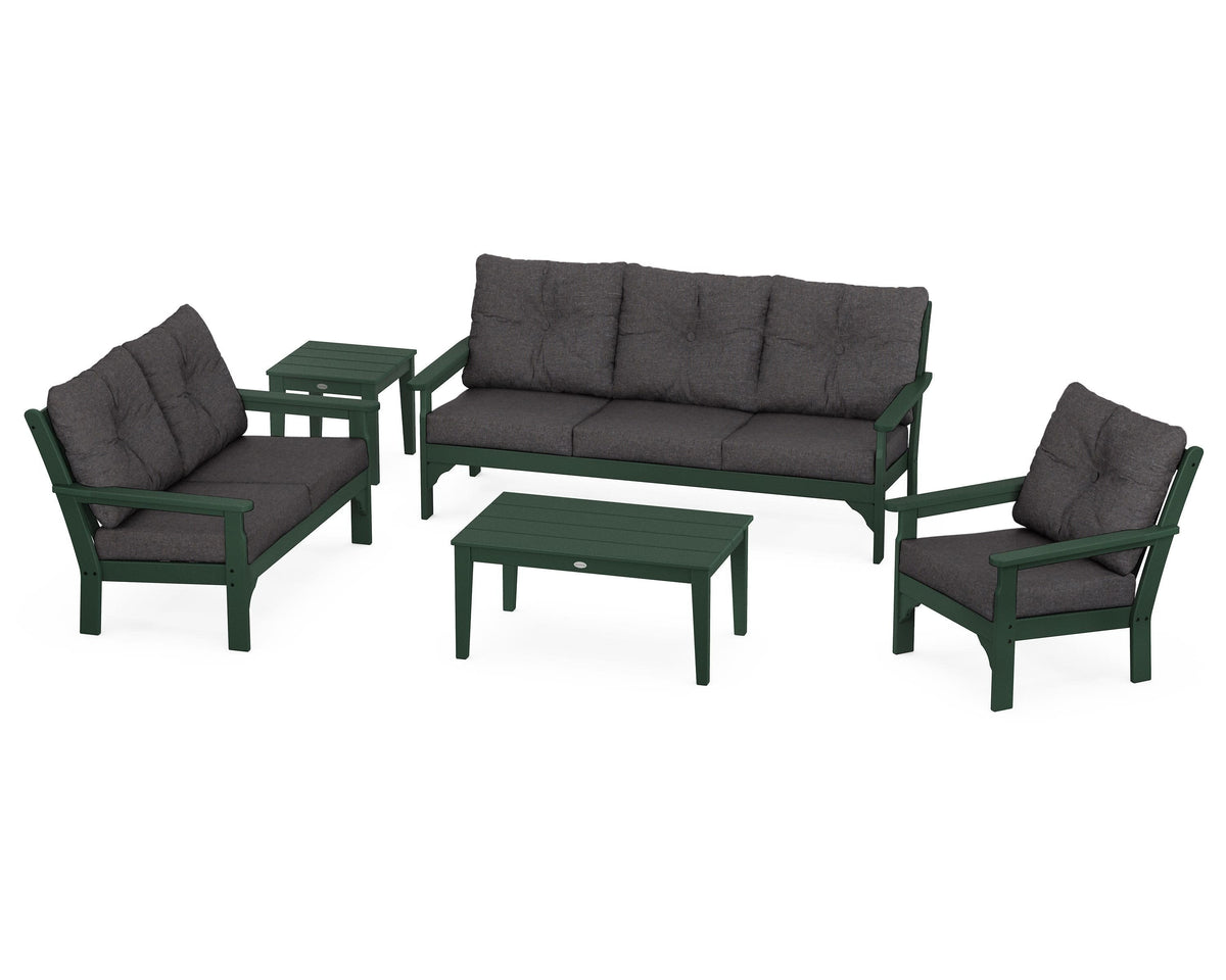 POLYWOOD Vineyard 5-Piece Deep Seating Set with Sofa in Green / Ash Charcoal