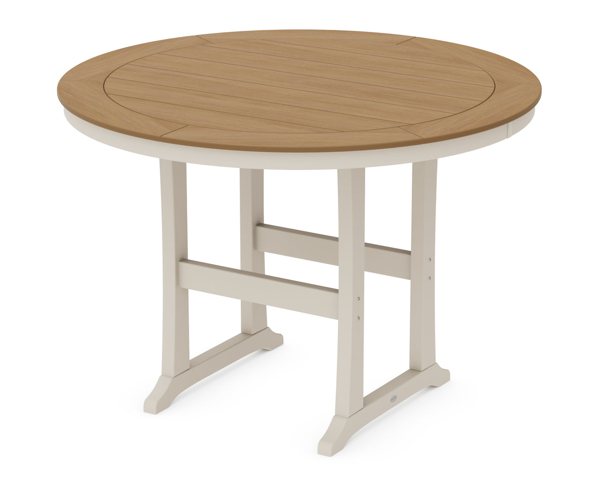 POLYWOOD Nautical Trestle 60" Round Bar Table in Sand / Natural