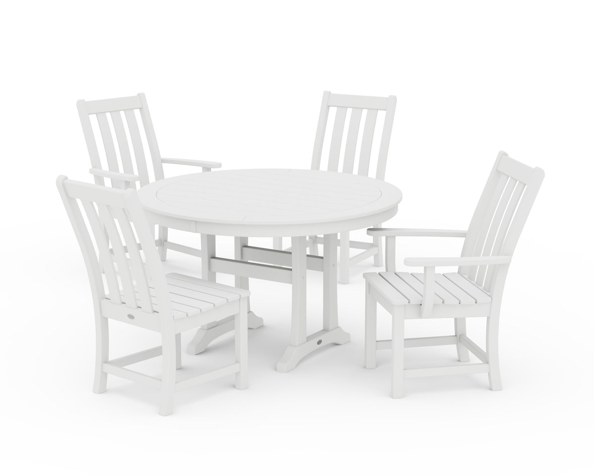 POLYWOOD Vineyard 5-Piece Nautical Trestle Dining Set in White