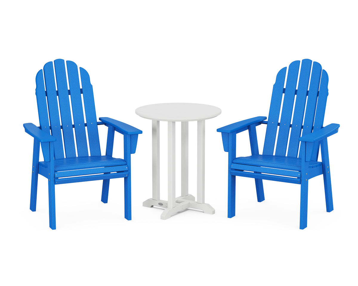POLYWOOD Vineyard Adirondack 3-Piece Round Bistro Dining Set in Pacific Blue / White