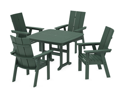 POLYWOOD Modern Curveback Adirondack 5-Piece Dining Set - 44" Table in Green
