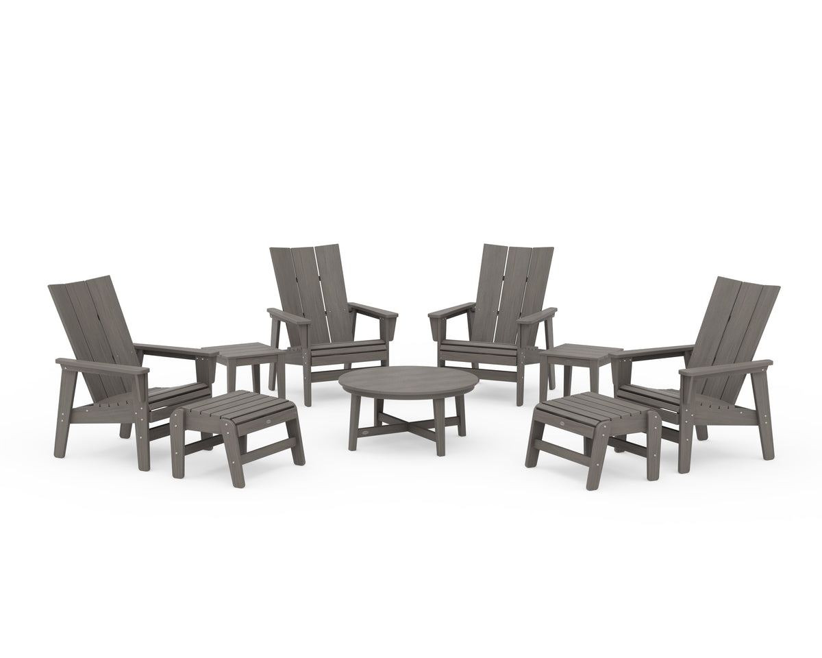 POLYWOOD Modern Grand Upright Adirondack 9-Piece Conversation Set in Driftwood