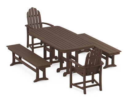 POLYWOOD Classic Adirondack 5-Piece Dining Set with Benches - 37" x 72" Table in Mahogany