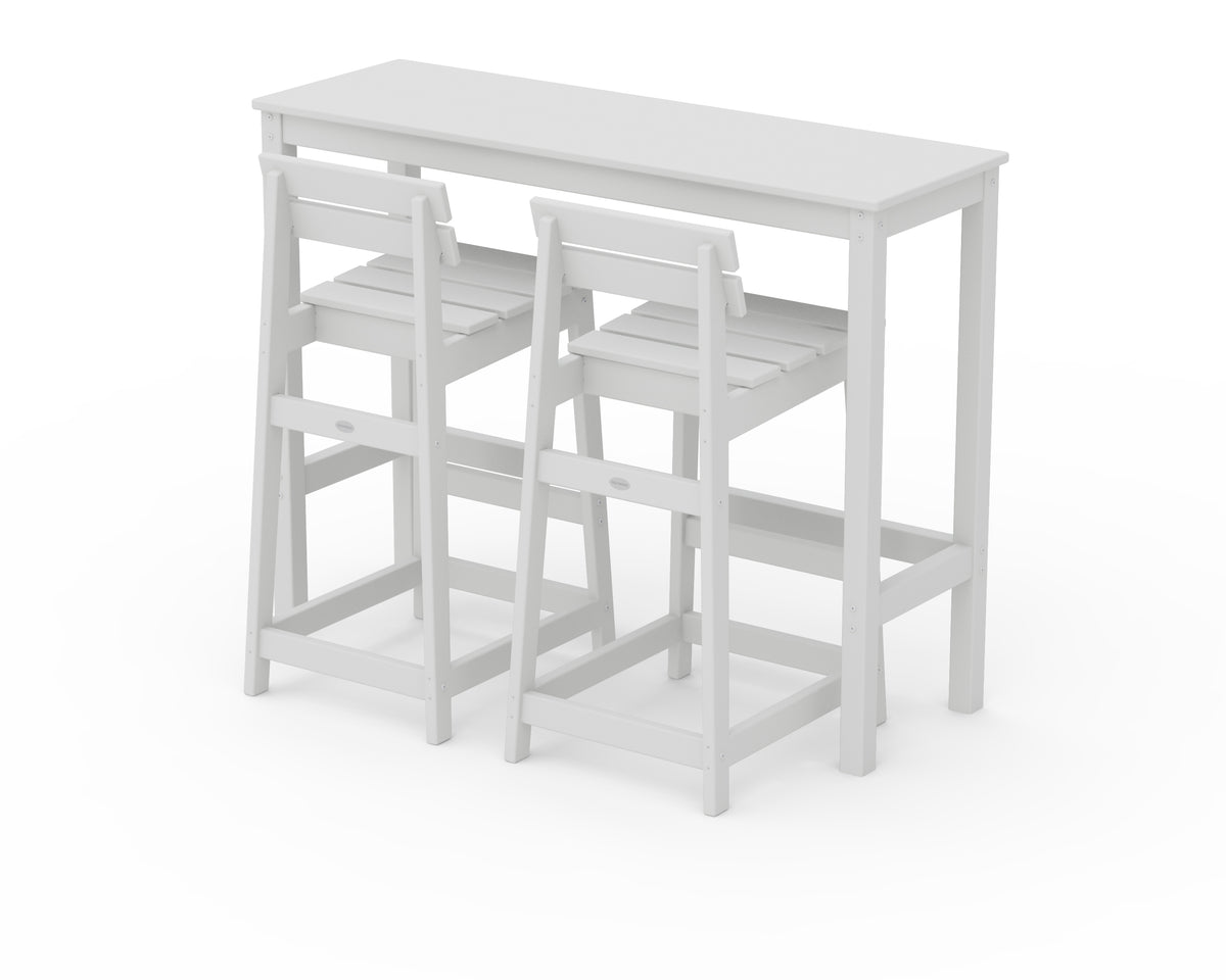 POLYWOOD Modern Studio Plaza Lowback Bar Chair 3-Piece Balcony Set in White
