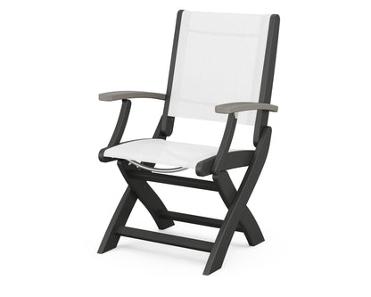 POLYWOOD Coastal Folding Chair in Black with Driftwood arms and White sling