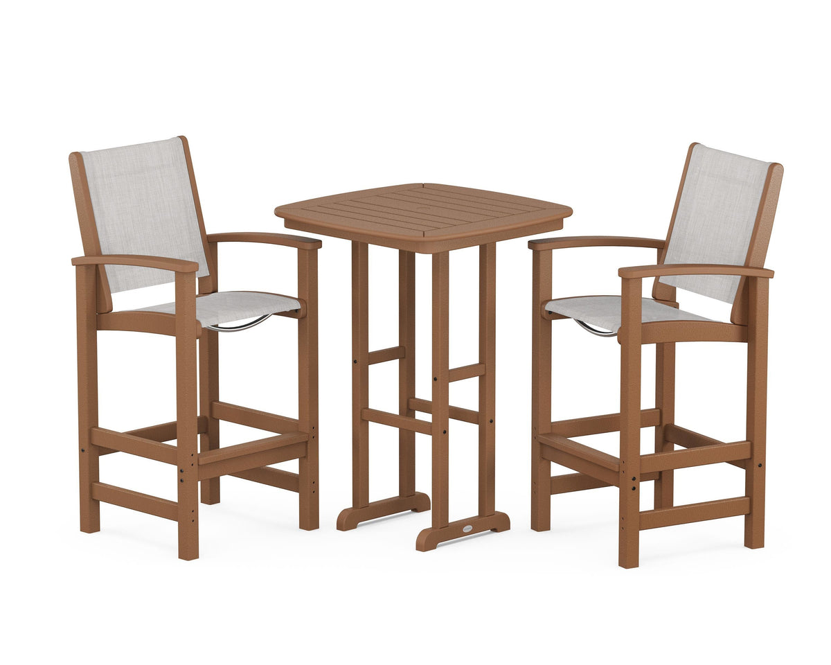 POLYWOOD Coastal 3-Piece Bar Set in Teak / Parchment