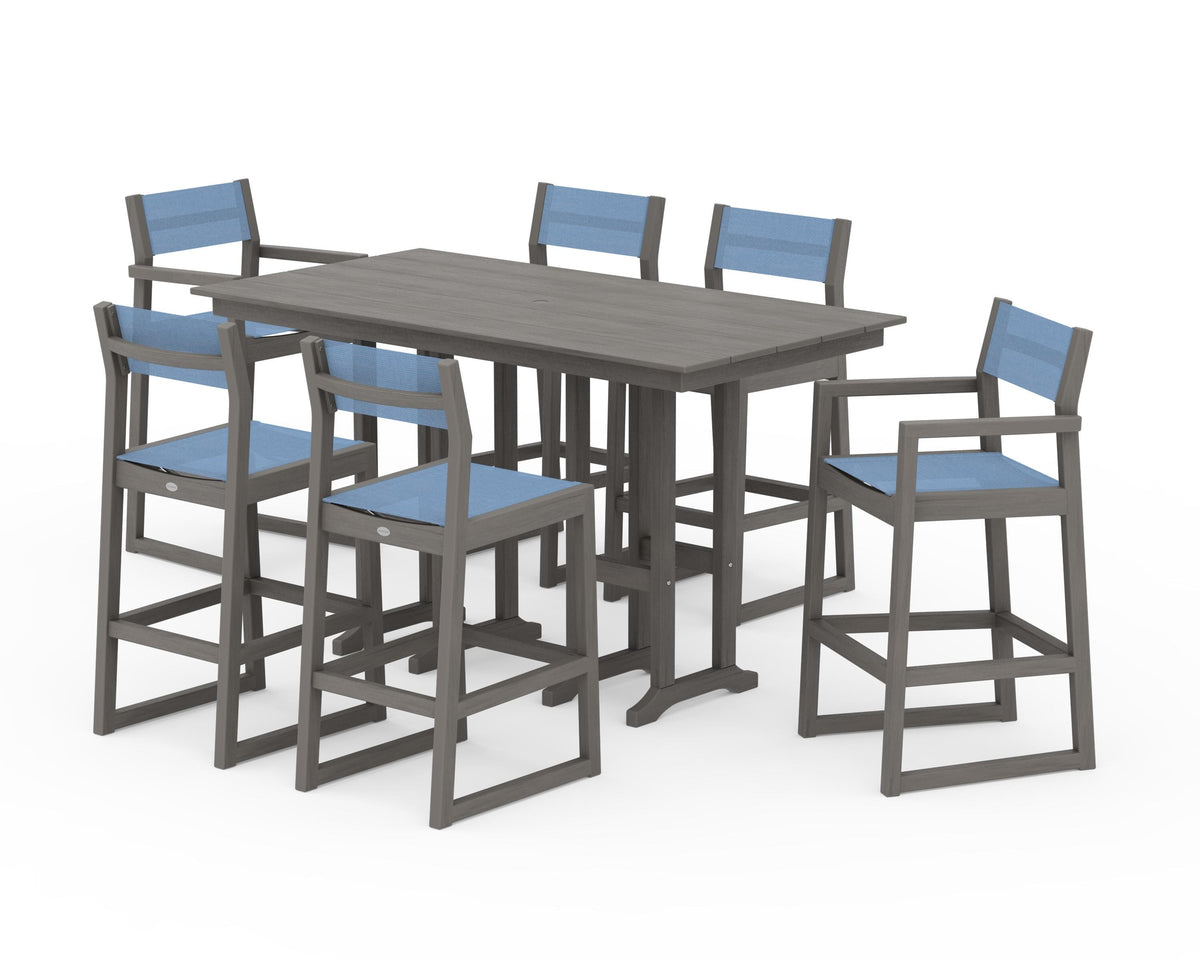 POLYWOOD EDGE Sling 7-Piece Farmhouse Bar Set in Driftwood / Poolside