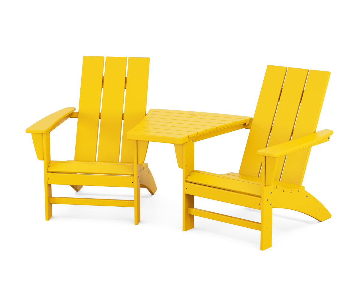POLYWOOD Modern 3-Piece Adirondack Set with Angled Connecting Table in Lemon