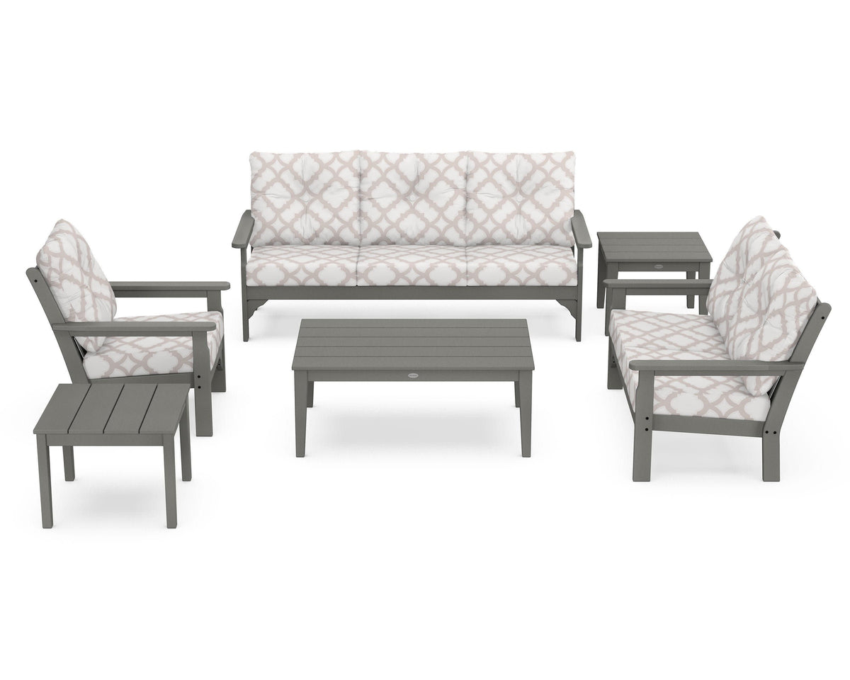 POLYWOOD Vineyard 6-Piece Deep Seating Set in Slate Grey / Trellis Dune Burlap