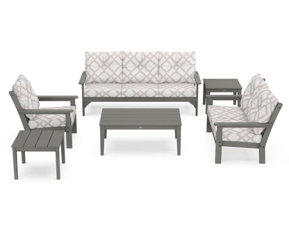 POLYWOOD Vineyard 6-Piece Deep Seating Set in Slate Grey / Trellis Dune Burlap