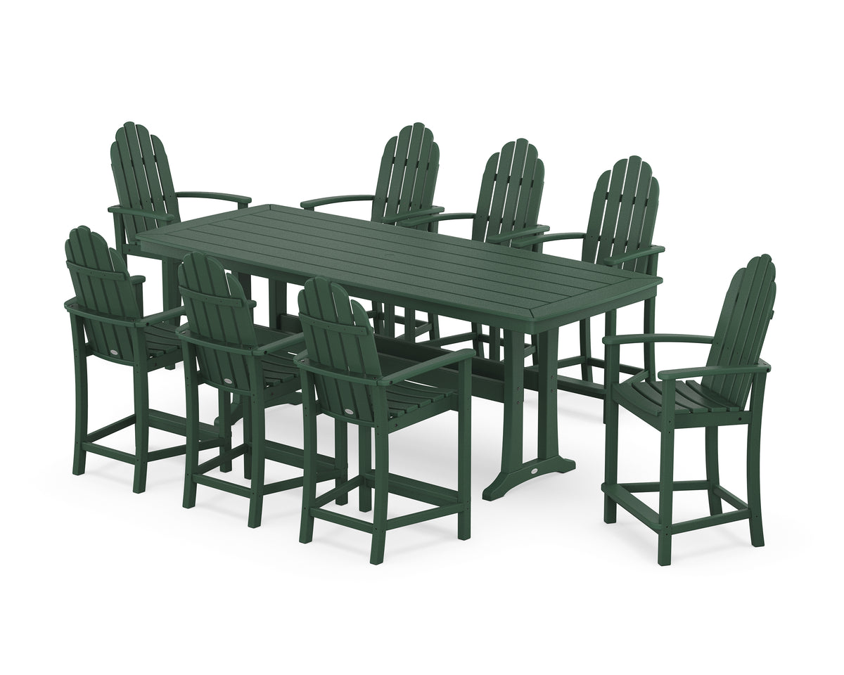 POLYWOOD Classic Adirondack 9-Piece Counter Set with Trestle Legs in Green