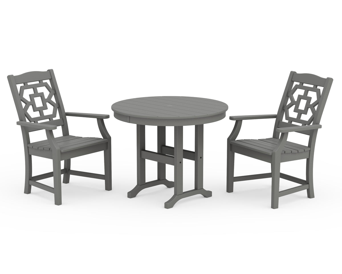 POLYWOOD Chinoiserie 3-Piece Farmhouse Dining Set in Slate Grey