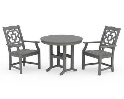 POLYWOOD Chinoiserie 3-Piece Farmhouse Dining Set in Slate Grey