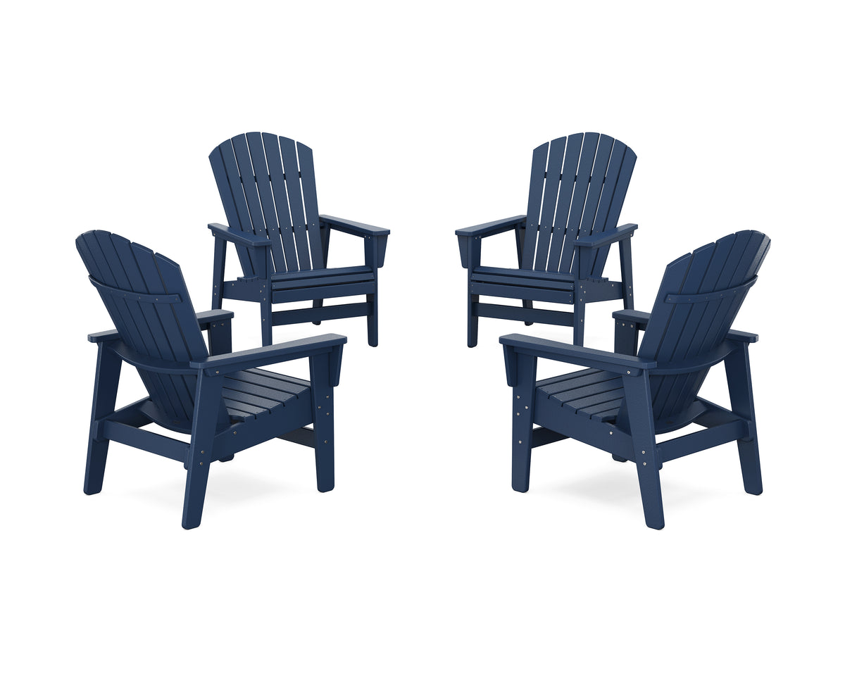 POLYWOOD 4-Piece Nautical Grand Upright Adirondack Chair Conversation Set in Navy