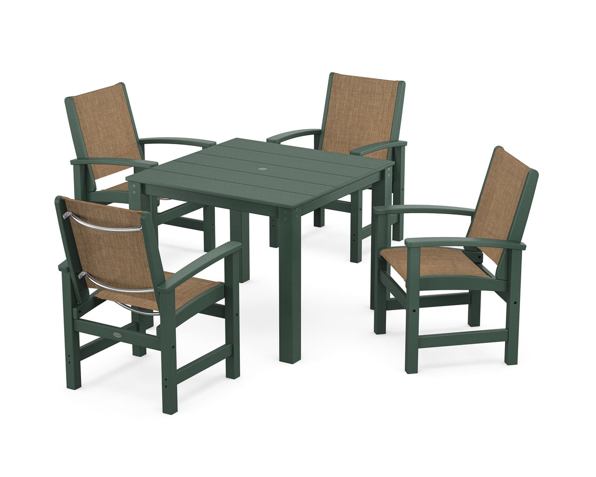 POLYWOOD Coastal 5-Piece Parsons Dining Set in Green / Burlap