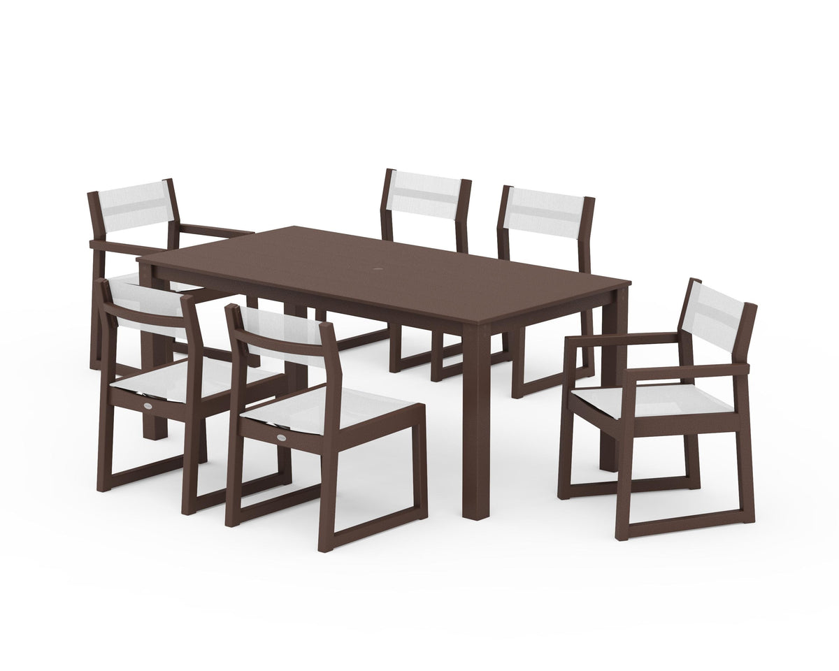 POLYWOOD EDGE Sling 7-Piece Parsons Dining Set in Mahogany / White