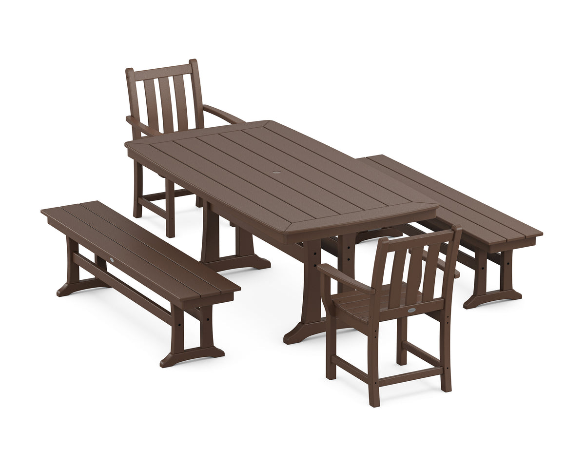 POLYWOOD Traditional Garden 5-Piece Dining Set with Trestle Legs - 38" x 73" Table in Mahogany