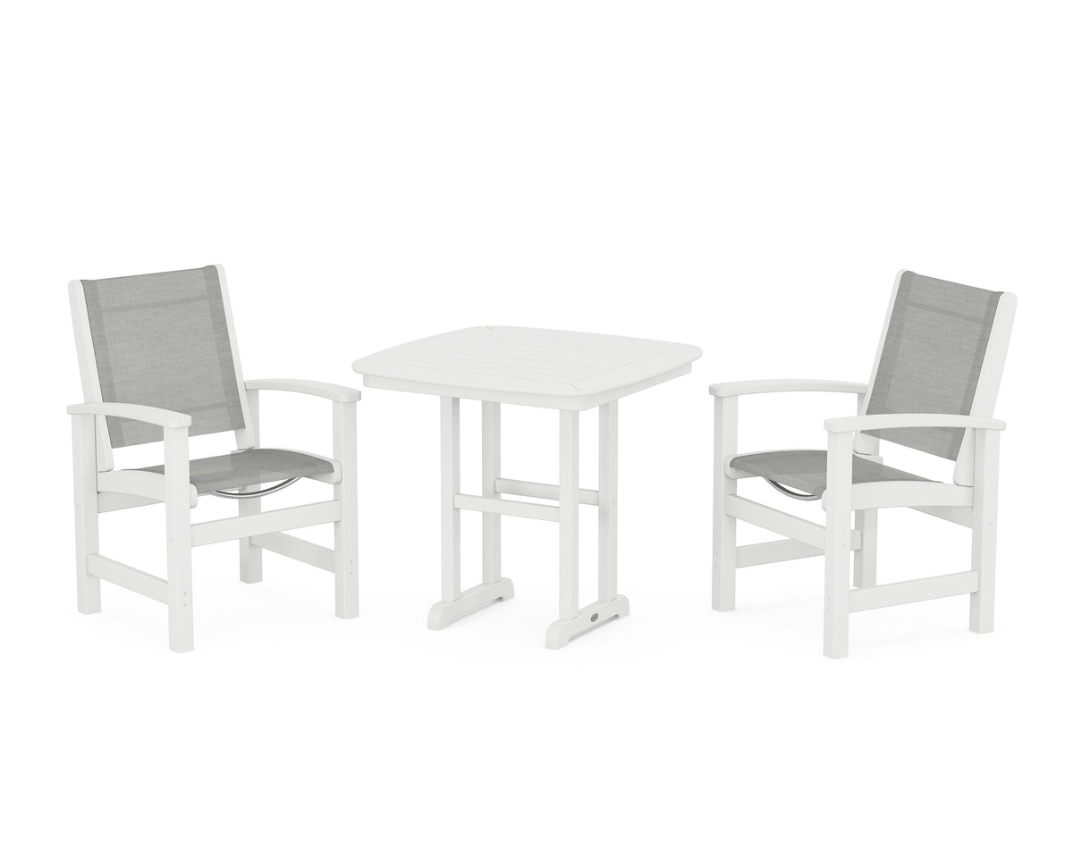 POLYWOOD Coastal 3-Piece Dining Set in White / Metallic