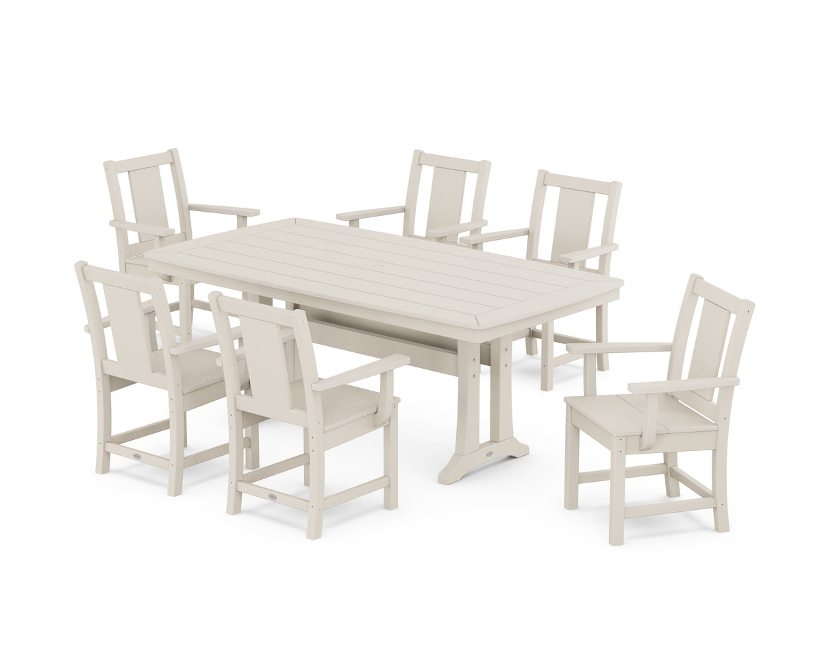 POLYWOOD Prairie Arm Chair 7-Piece Dining Set with Trestle Legs in Sand