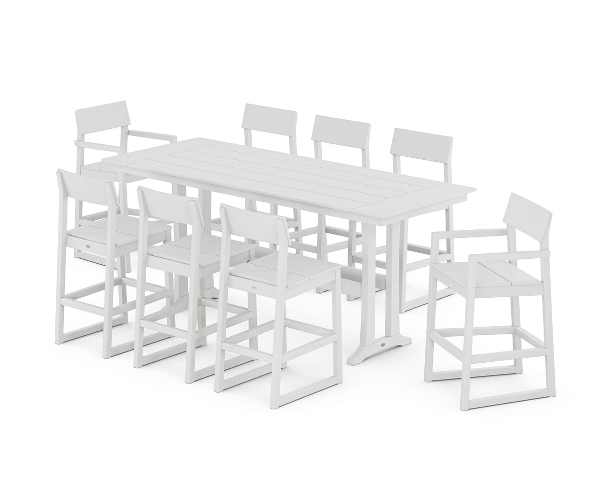 POLYWOOD EDGE 9-Piece Farmhouse Bar Set with Trestle Legs in White